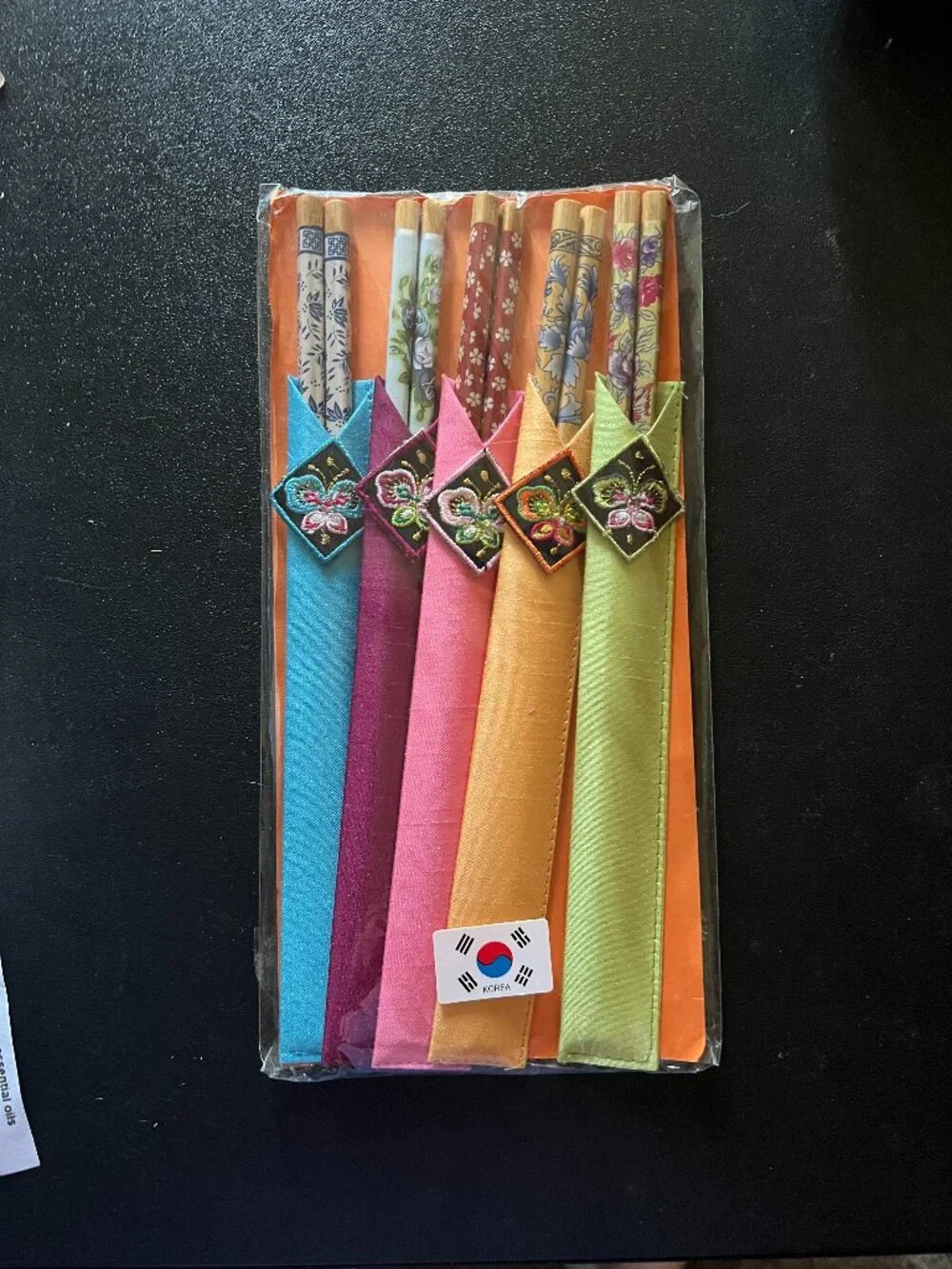Korean Traditional 5 Piece Chopstick Gift Set with Fabric Sleeves
